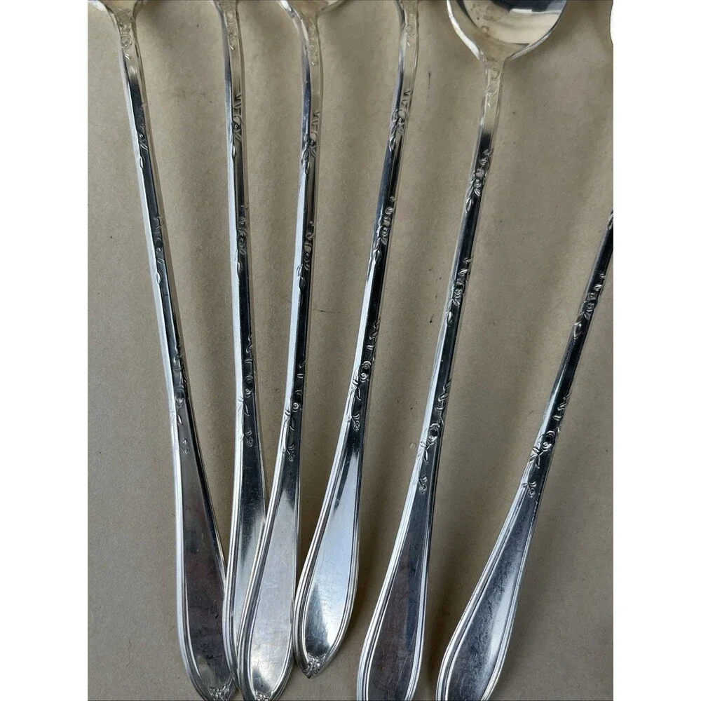 NEW ENGLAND SILVER PLATE 1919 ROSEMARY‎ 6 ICED TEA SPOON & 4 Serving Spoon